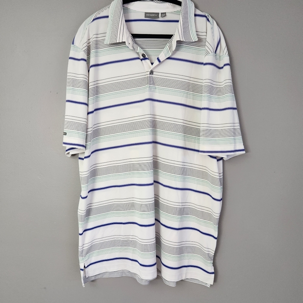 Ashworth Golf Company Stripped Polo golf Shirt 2XL collared mens